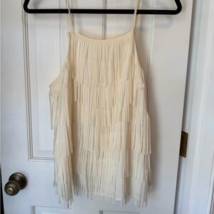 Guess Cream Fringe Tank with Spaghetti Straps